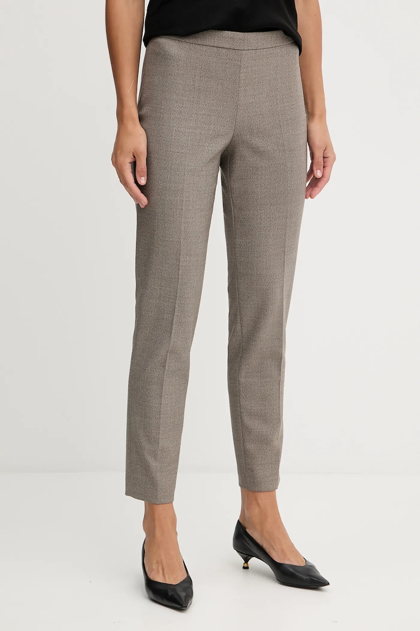 BOSS pantaloni de lână culoarea bej, fason tigareta, high waist, 50545535