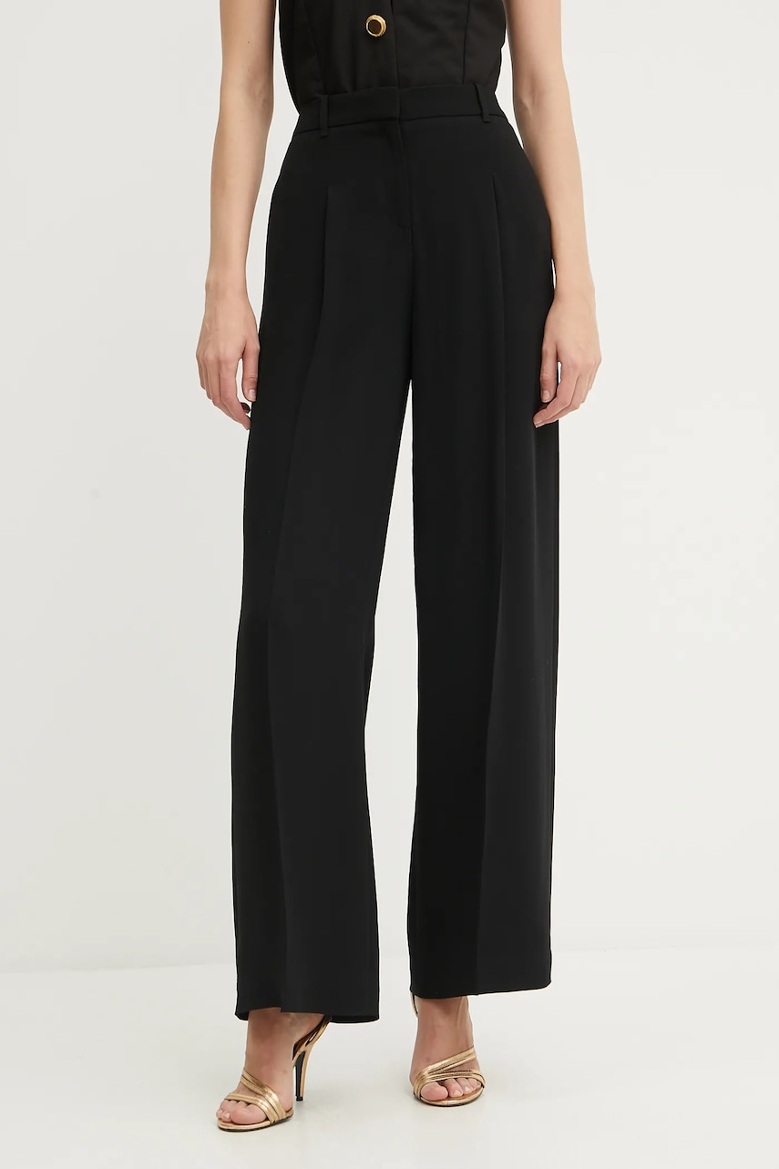 BOSS pantaloni culoarea negru, lat, high waist, 50545544