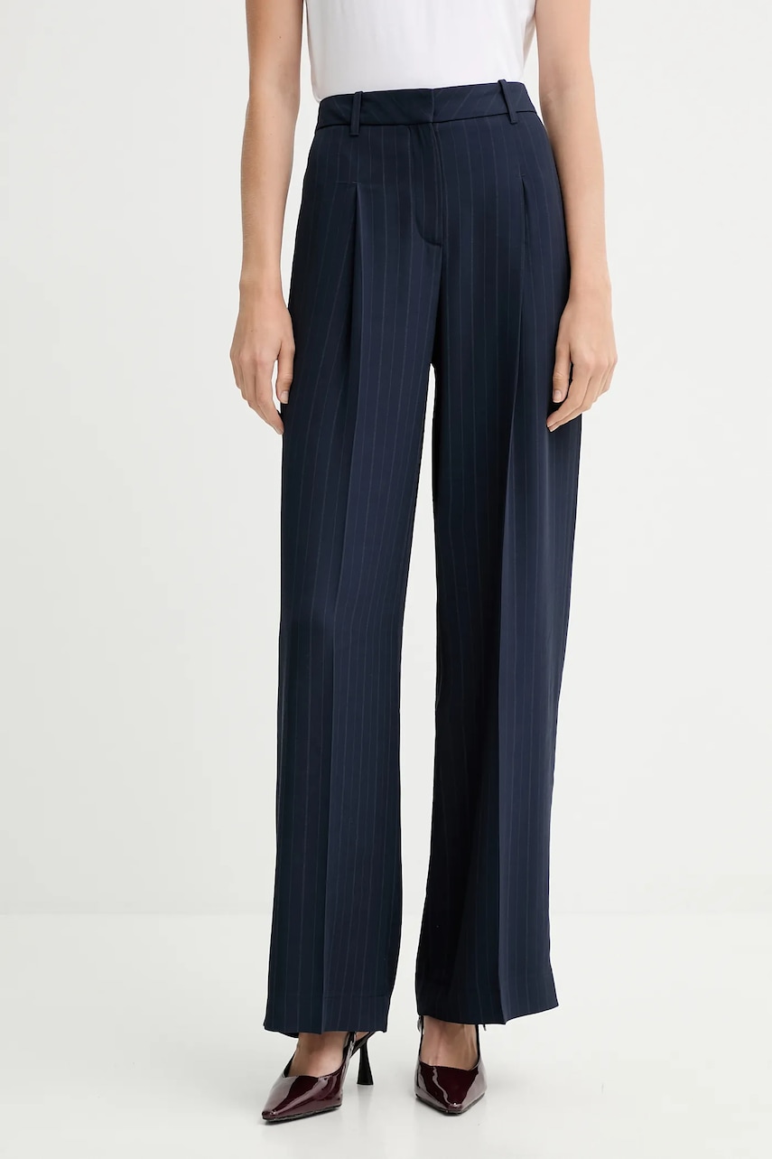 BOSS pantaloni culoarea bleumarin, lat, high waist, 50548479