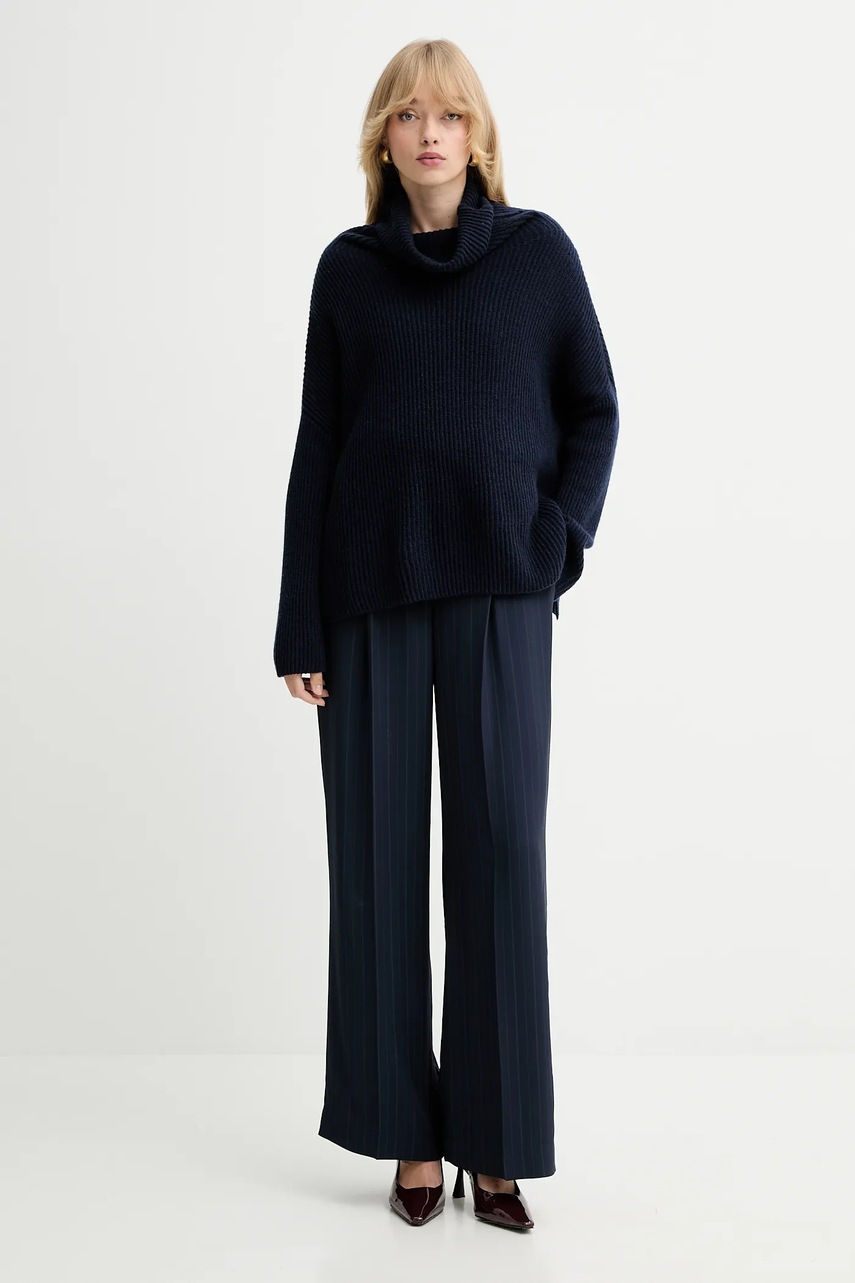 Брюки BOSS цвет синий широкие высокая посадка 50548479