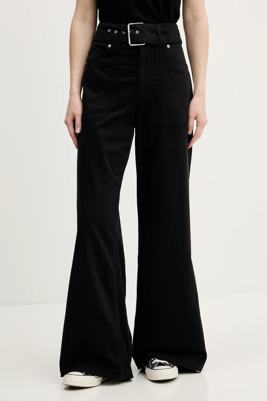 Levně Kalhoty Hugo Blue dámské, černá barva, široké, high waist, 50548143