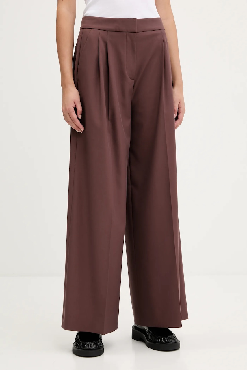 HUGO pantaloni culoarea maro, drept, high waist, 50544107
