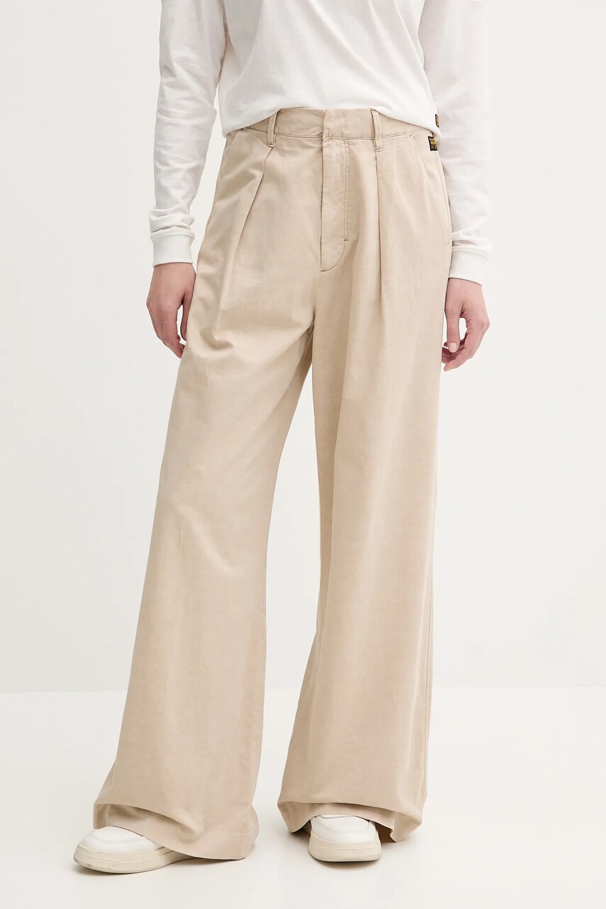 Levně Kalhoty s příměsí lnu G-Star dámské, béžová barva, široké, high waist, D26435-D910