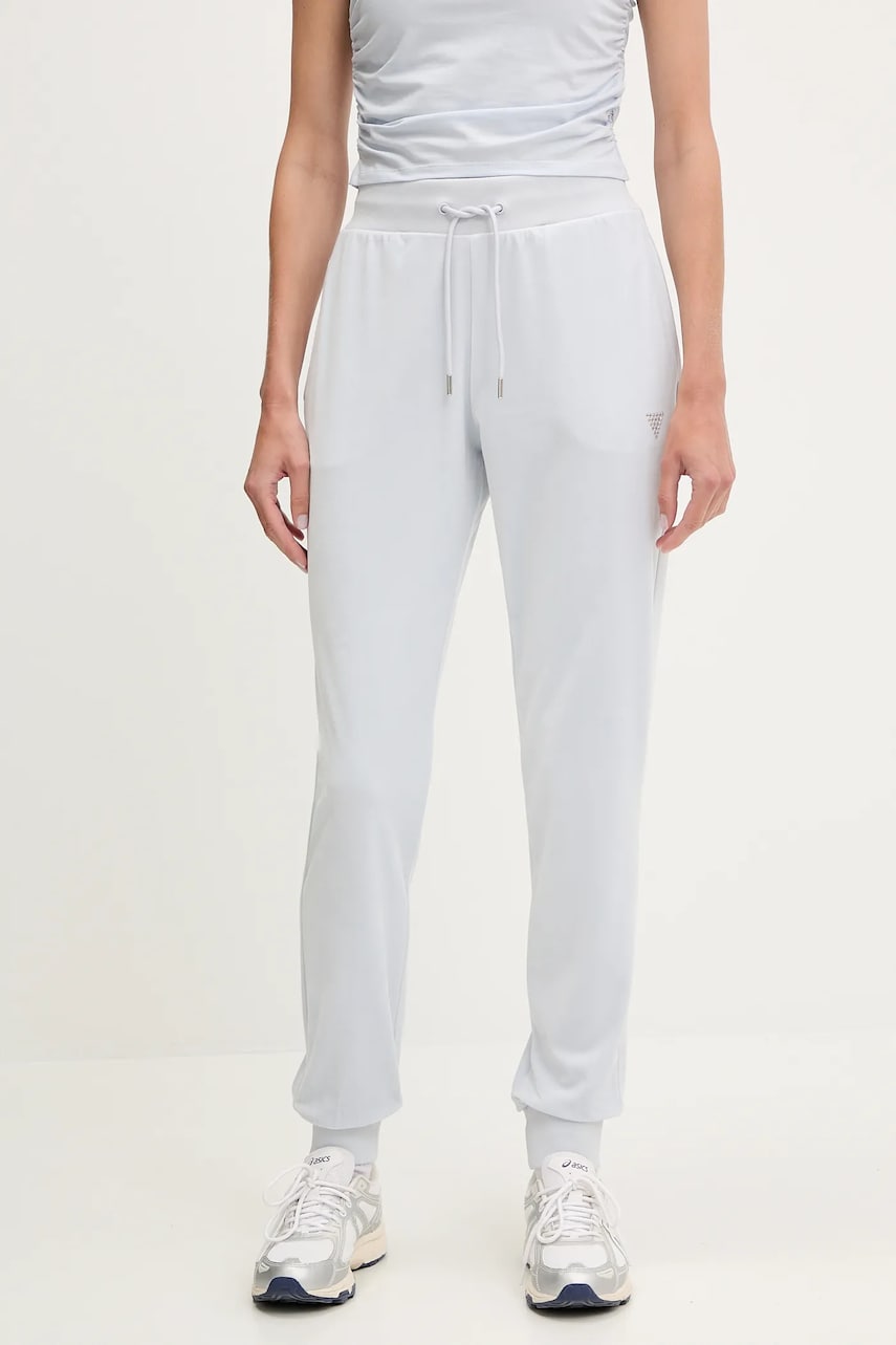 Levně Velurové teplákové kalhoty Guess COUTURE dámské, modrá barva, V3BB27 K0232