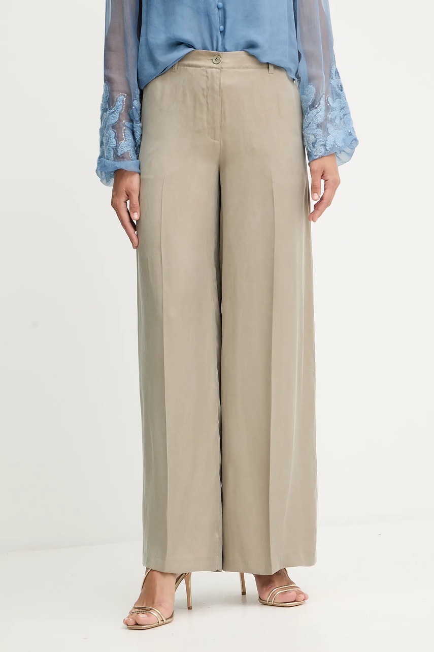 Levně Kalhoty Guess ERNESTINE dámské, béžová barva, široké, high waist, W5YB02 WH5N2