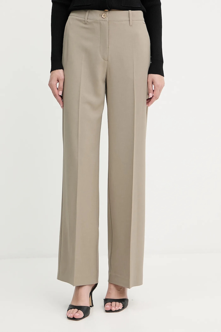 Levně Kalhoty Guess DOROTHEE dámské, béžová barva, široké, high waist, W5YB04 WHD92
