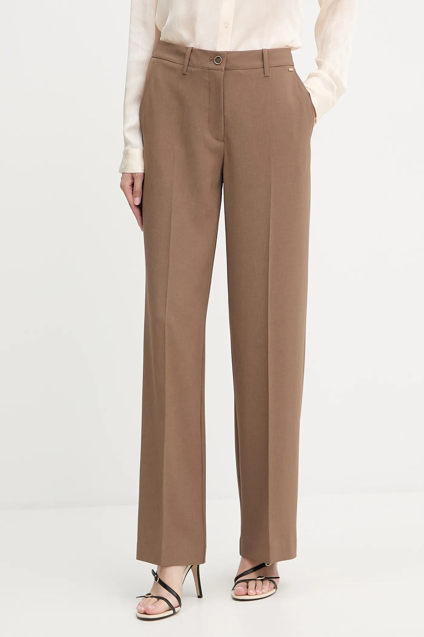Levně Kalhoty Guess DOROTHEE dámské, hnědá barva, široké, high waist, W5YB04 WHD92