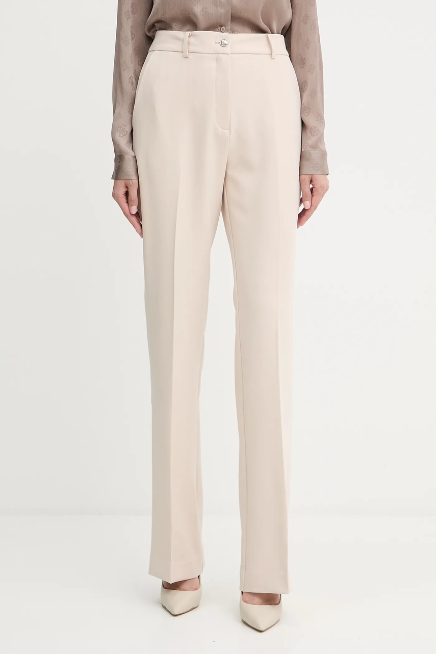 Levně Kalhoty Guess NEW CARLA dámské, béžová barva, high waist, W5YB00 WH9Y2