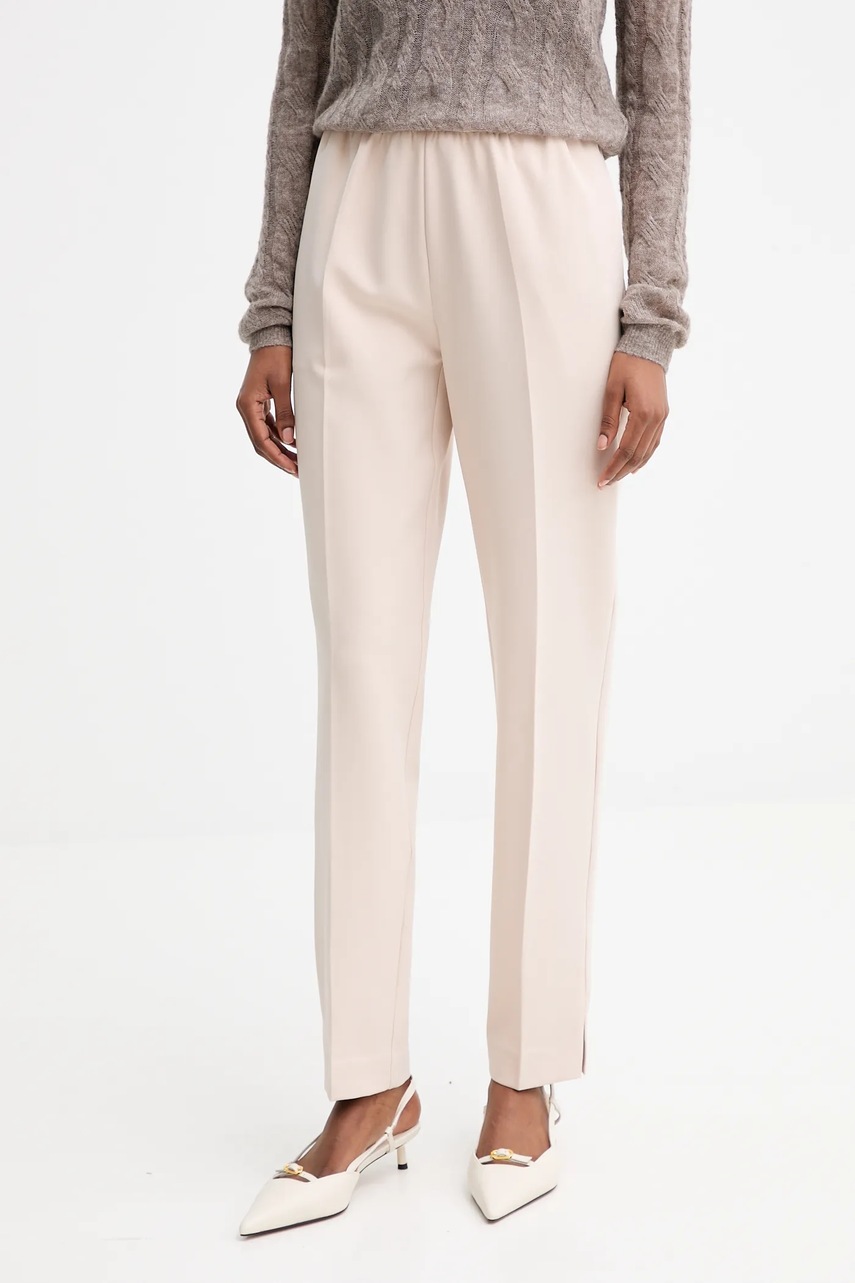 Levně Kalhoty Guess ROBERTA dámské, béžová barva, high waist, W5YB01 WH9Y2