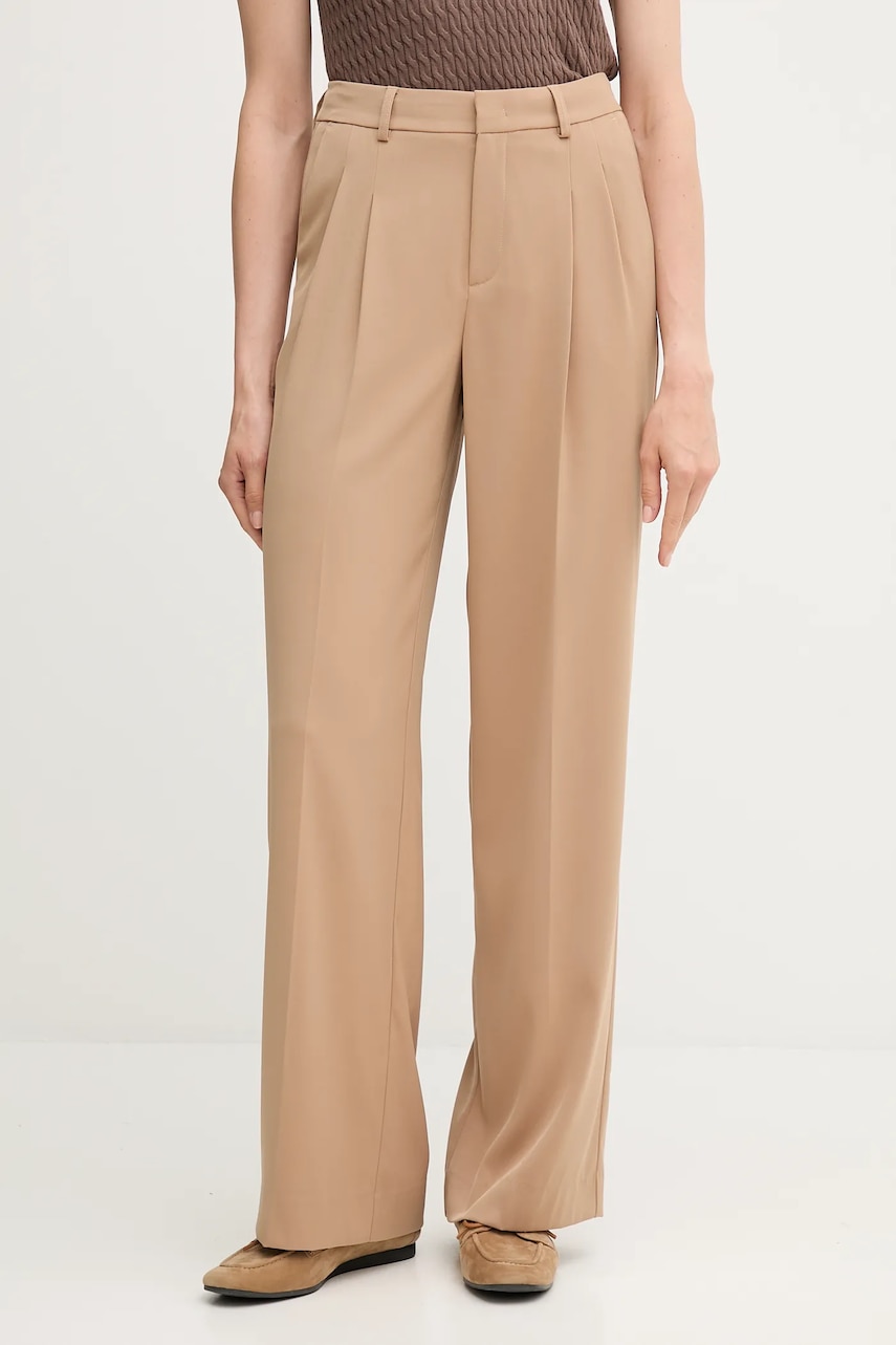 OUI pantaloni culoarea bej, lat, high waist, 93766