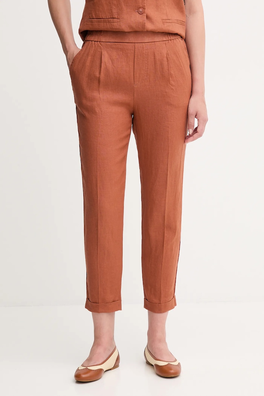 United Colors of Benetton pantaloni din in culoarea portocaliu, drept, high waist, 4AGHDF079