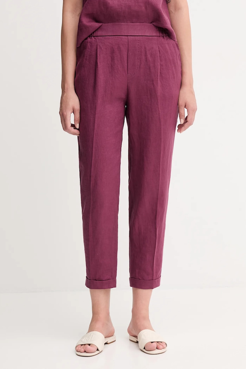 United Colors of Benetton pantaloni din in culoarea violet, drept, high waist, 4AGHDF079