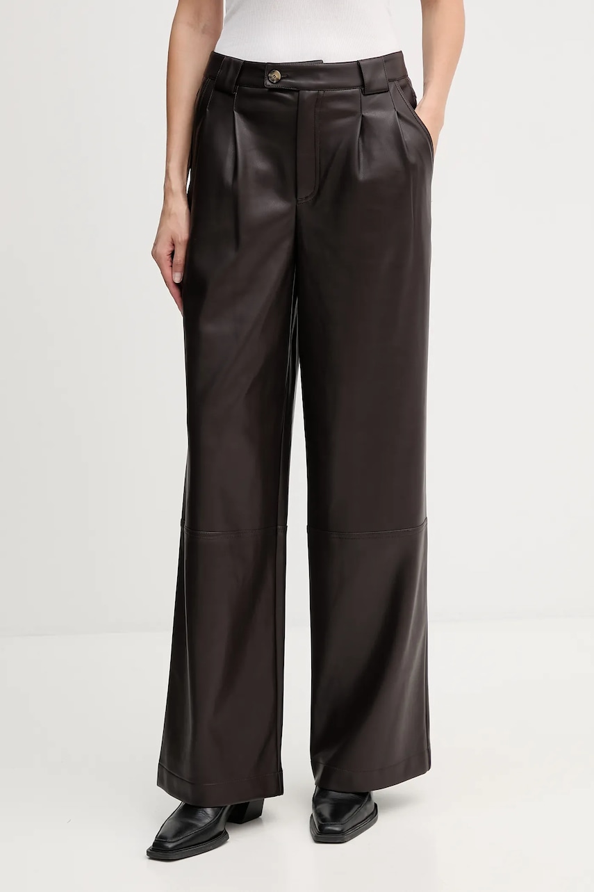 OUI pantaloni culoarea maro, lat, high waist, 85735