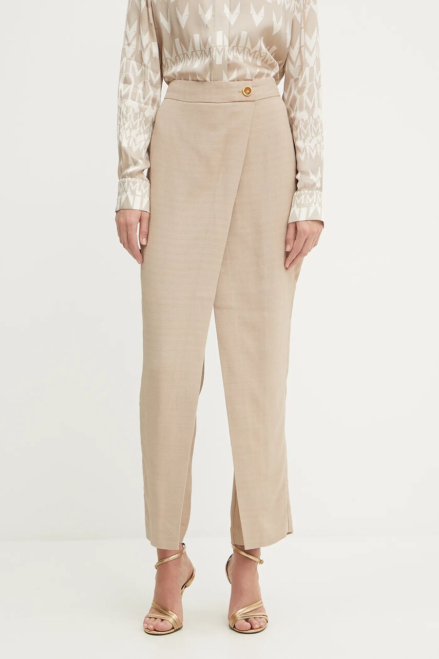 Levně Kalhoty Marciano Guess ARIANA dámské, béžová barva, high waist, 5YGB06 7341A