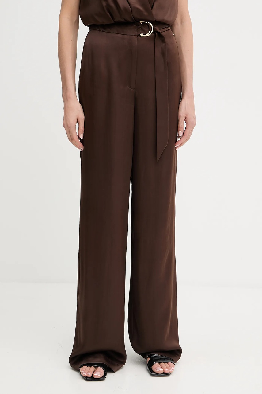 Kalhoty Marciano Guess IVA dámské, hnědá barva, široké, high waist, 5YGB17 7350A