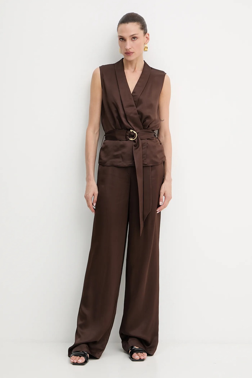 Брюки Marciano Guess IVA цвет коричневый широкие высокая посадка 5YGB17 7350A