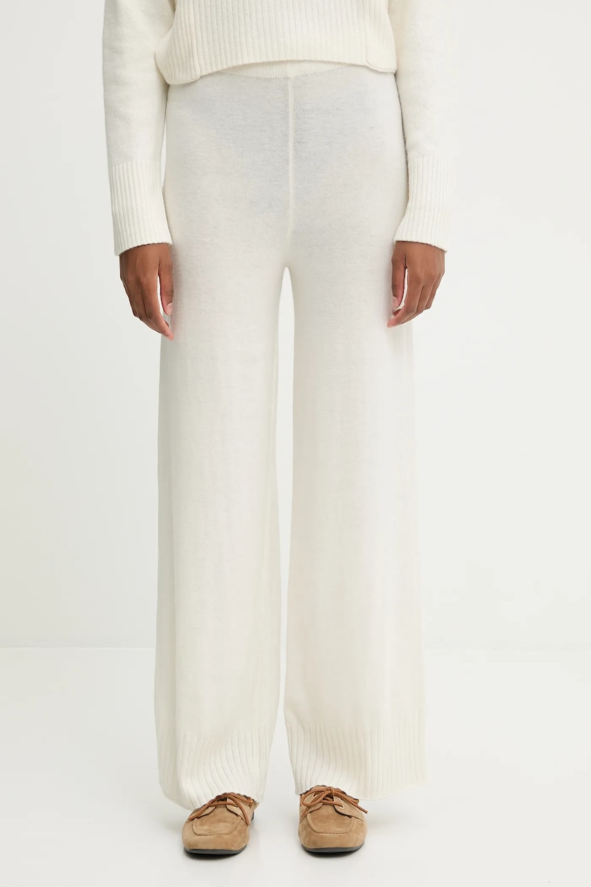 United Colors of Benetton pantaloni cu lână culoarea bej, lat, high waist, 102HDF00Z
