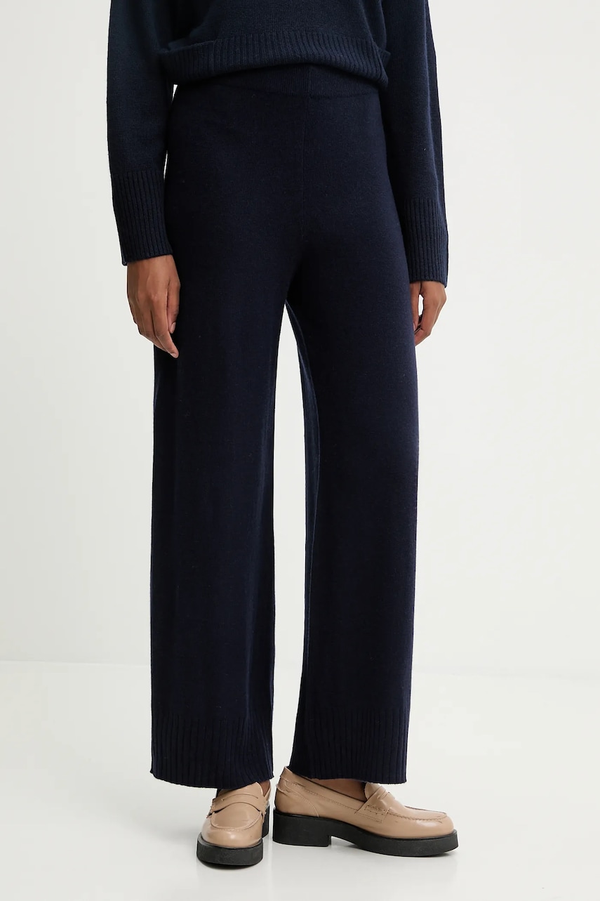United Colors of Benetton pantaloni cu lână culoarea bleumarin, lat, high waist, 102HDF00Z
