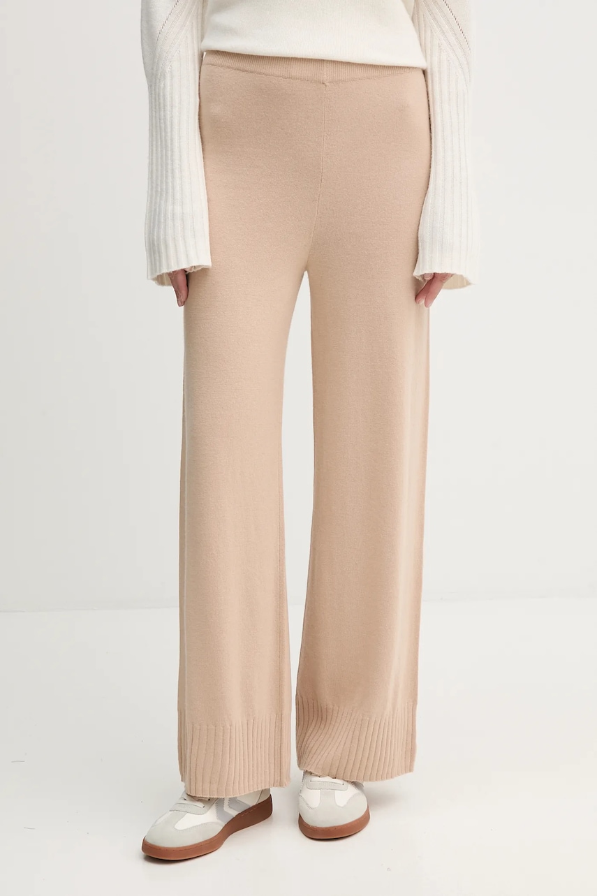 Levně Kalhoty s příměsí vlny United Colors of Benetton béžová barva, high waist, 102HDF00Z