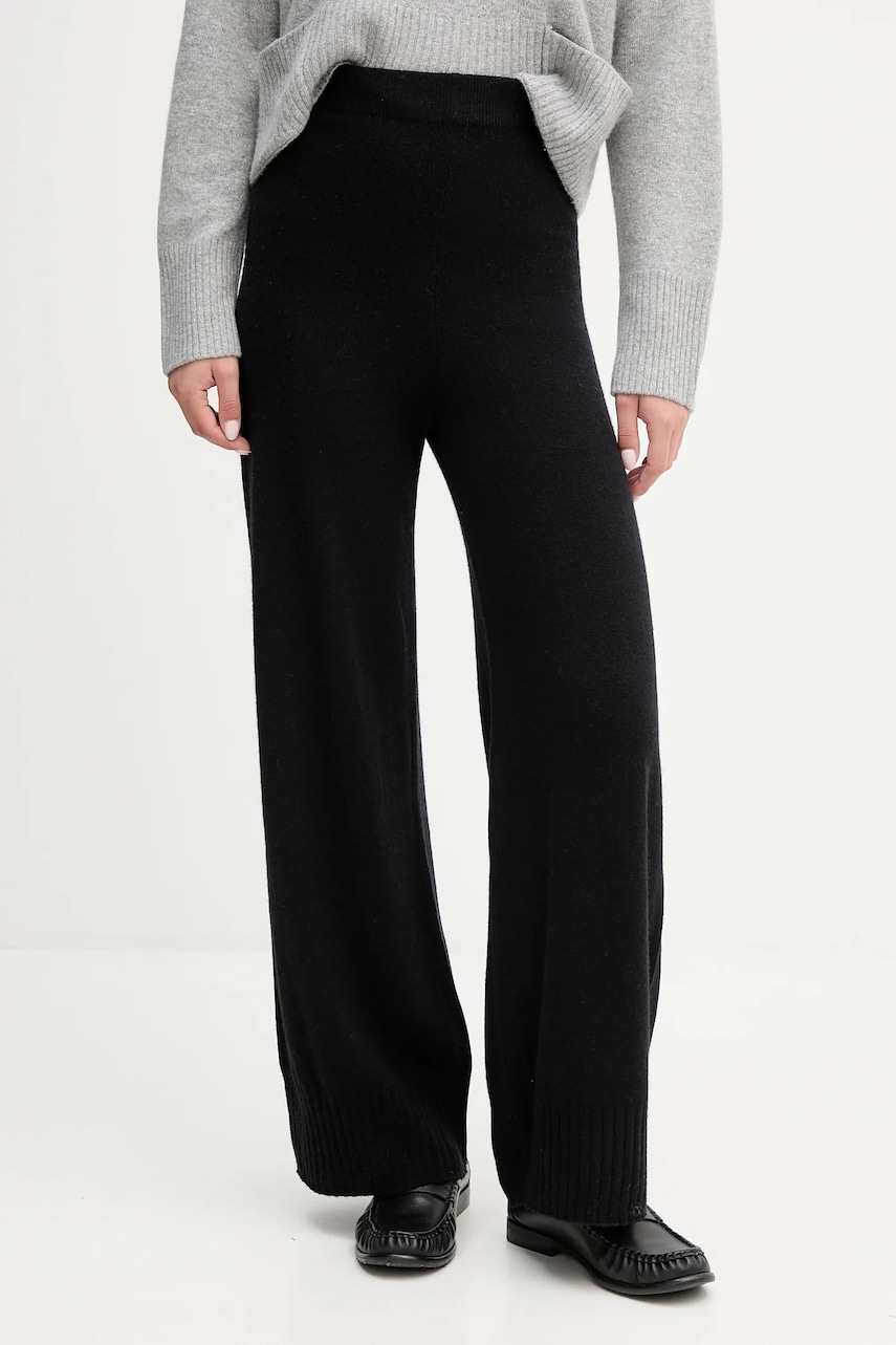 United Colors of Benetton pantaloni cu lână culoarea negru, lat, high waist, 102HDF00Z
