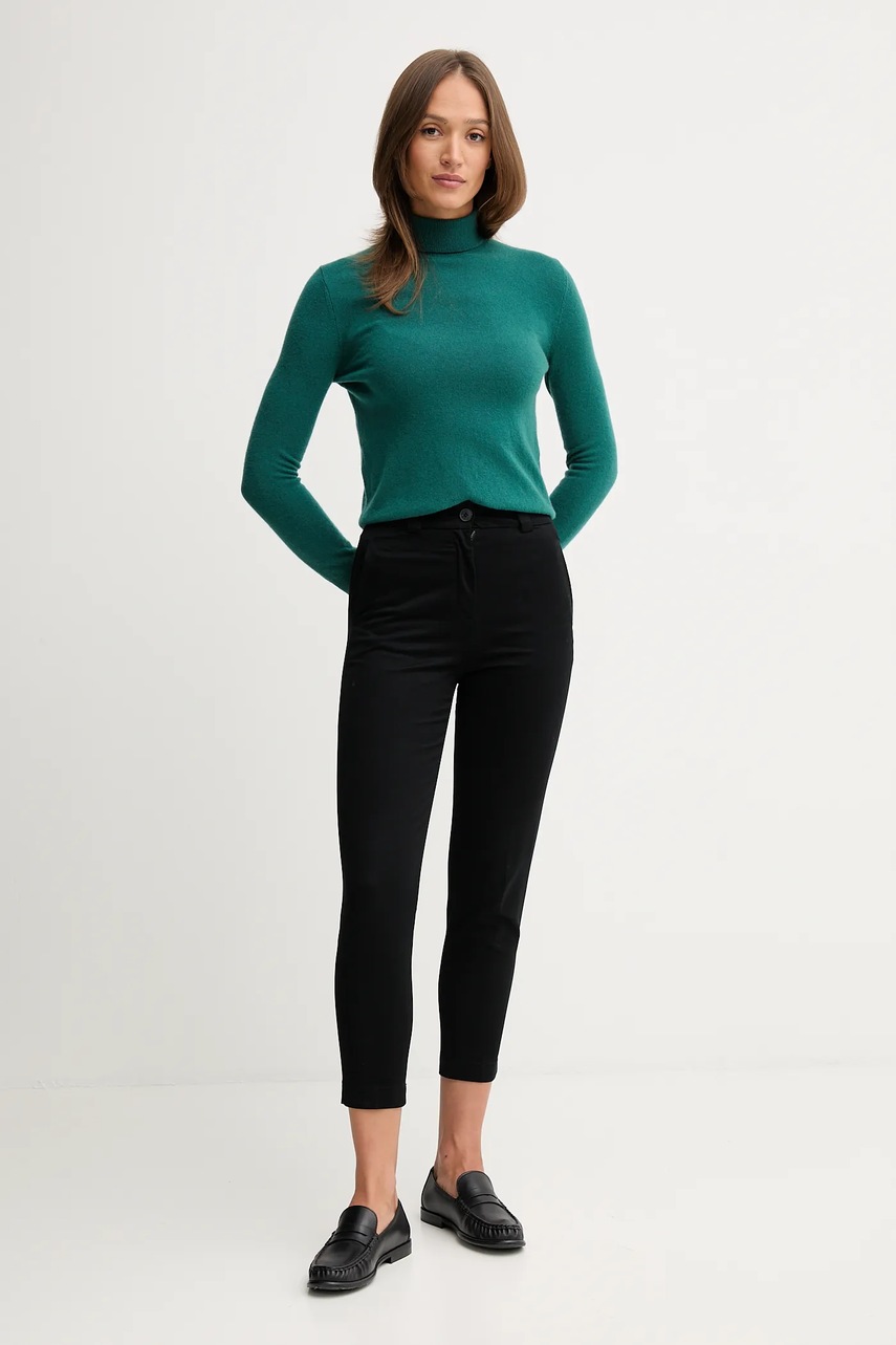 Брюки United Colors of Benetton цвет чёрный облегающие высокая посадка 4FRXDF096