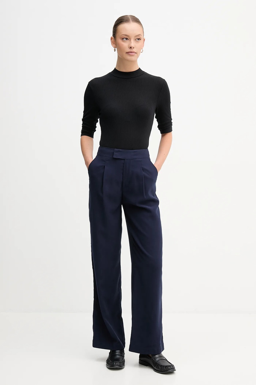 Брюки United Colors of Benetton цвет синий широкие высокая посадка 4K3ADF09Z