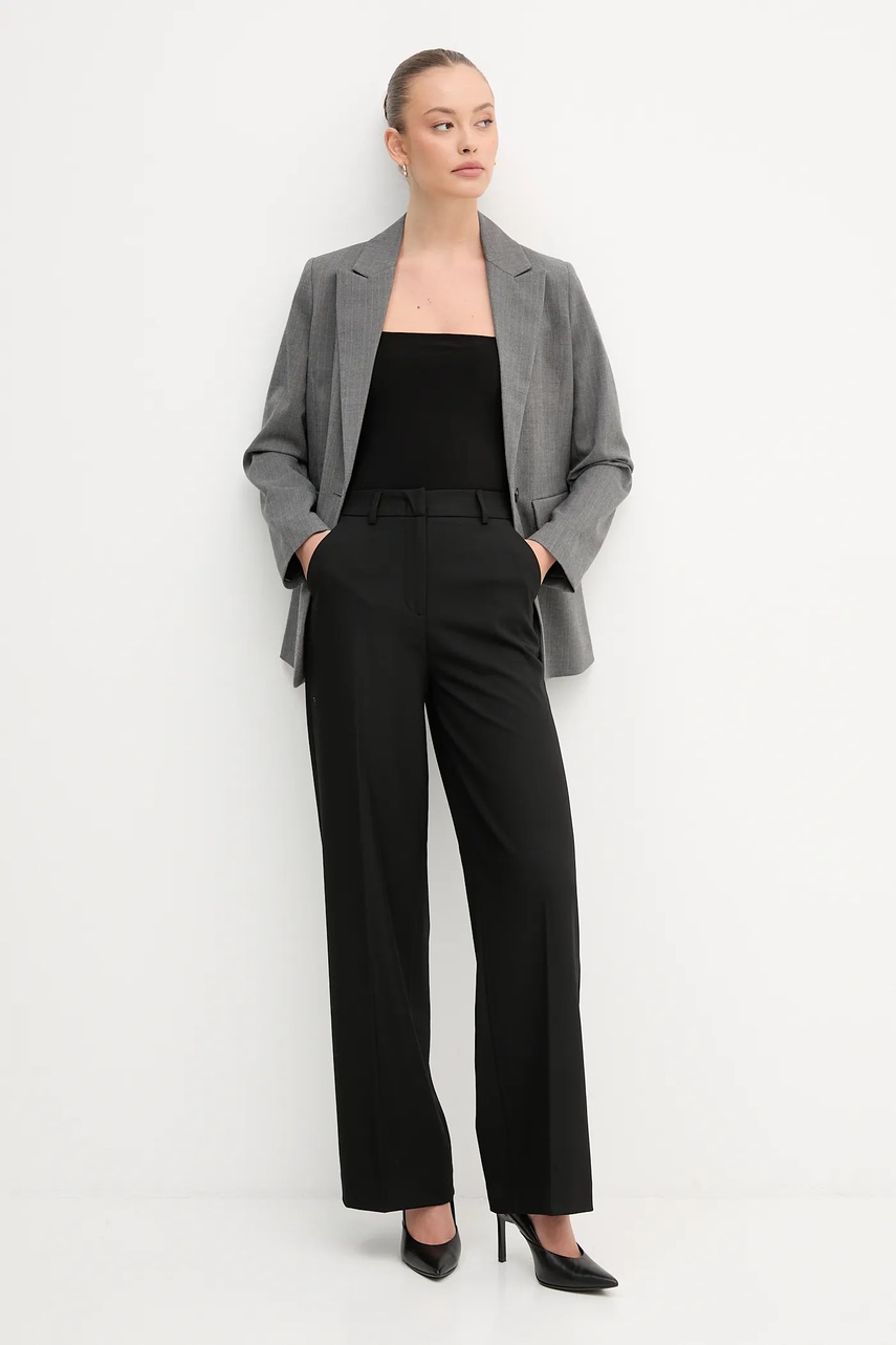 Брюки United Colors of Benetton цвет чёрный прямые высокая посадка 4L4HDF07F