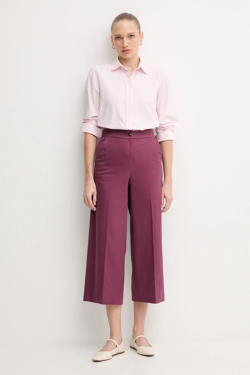 Брюки United Colors of Benetton цвет фиолетовый широкие высокая посадка 4SJCDF09W