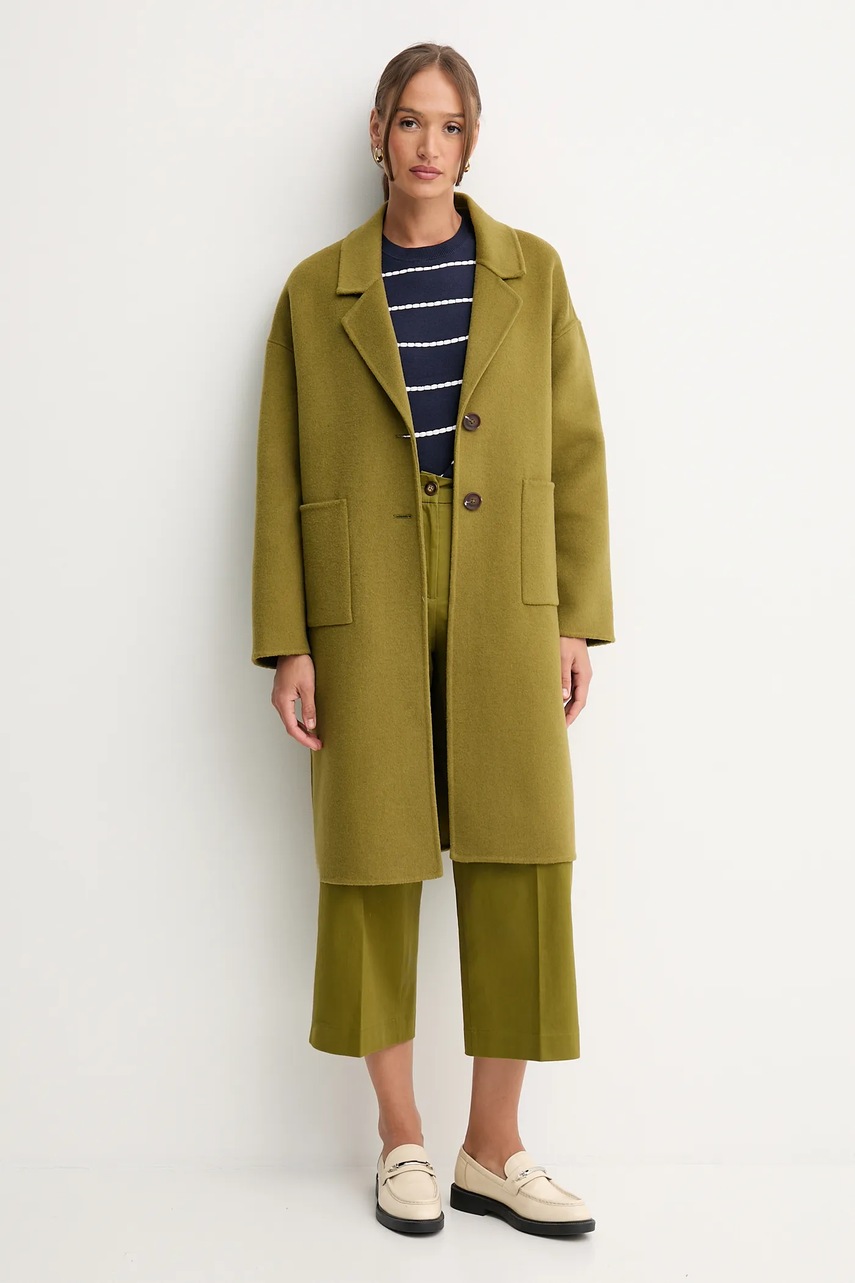 Брюки United Colors of Benetton цвет зелёный широкие высокая посадка 4SJCDF09W