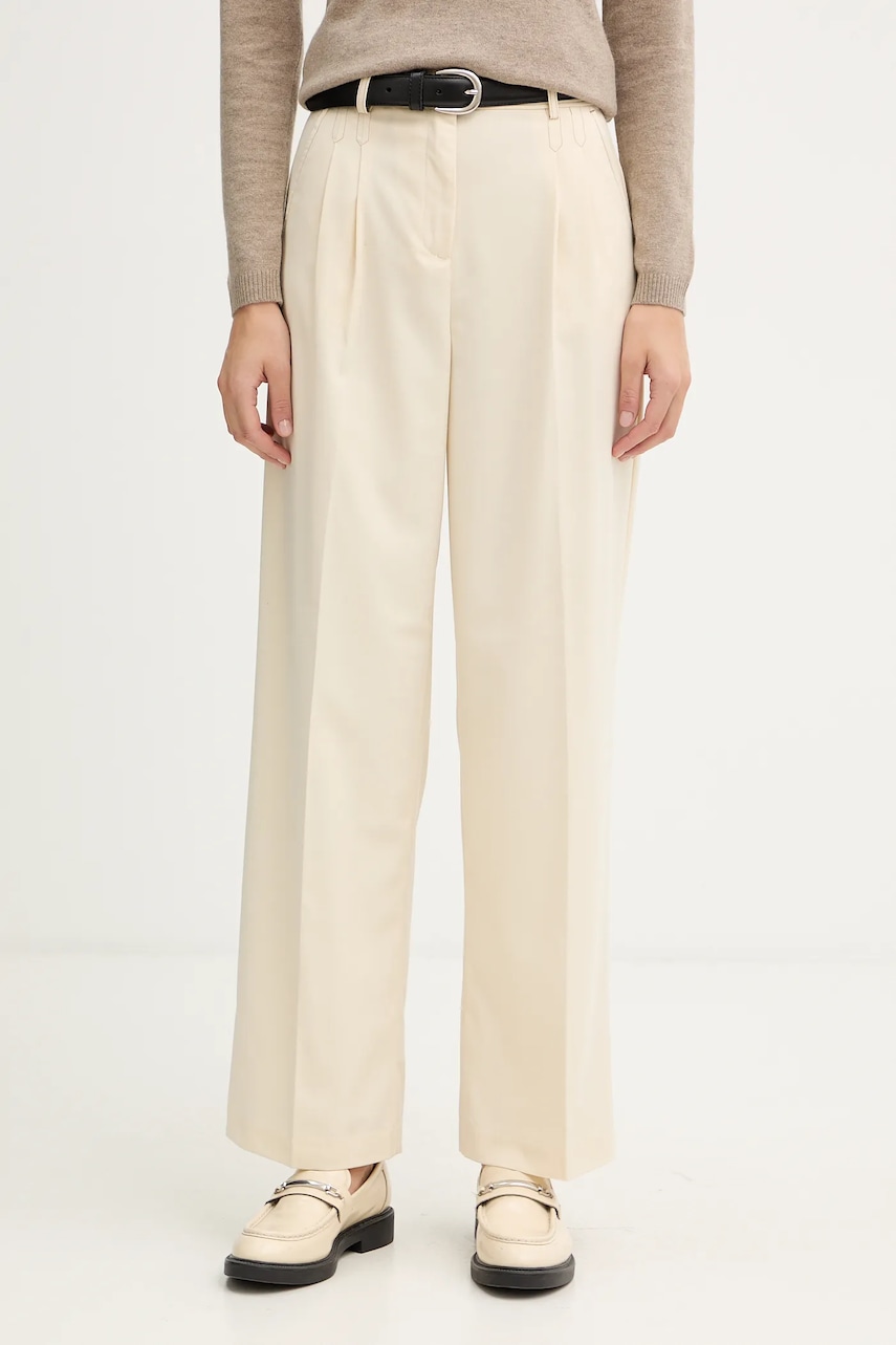 United Colors of Benetton pantaloni culoarea bej, drept, high waist, 4YVXDF09R