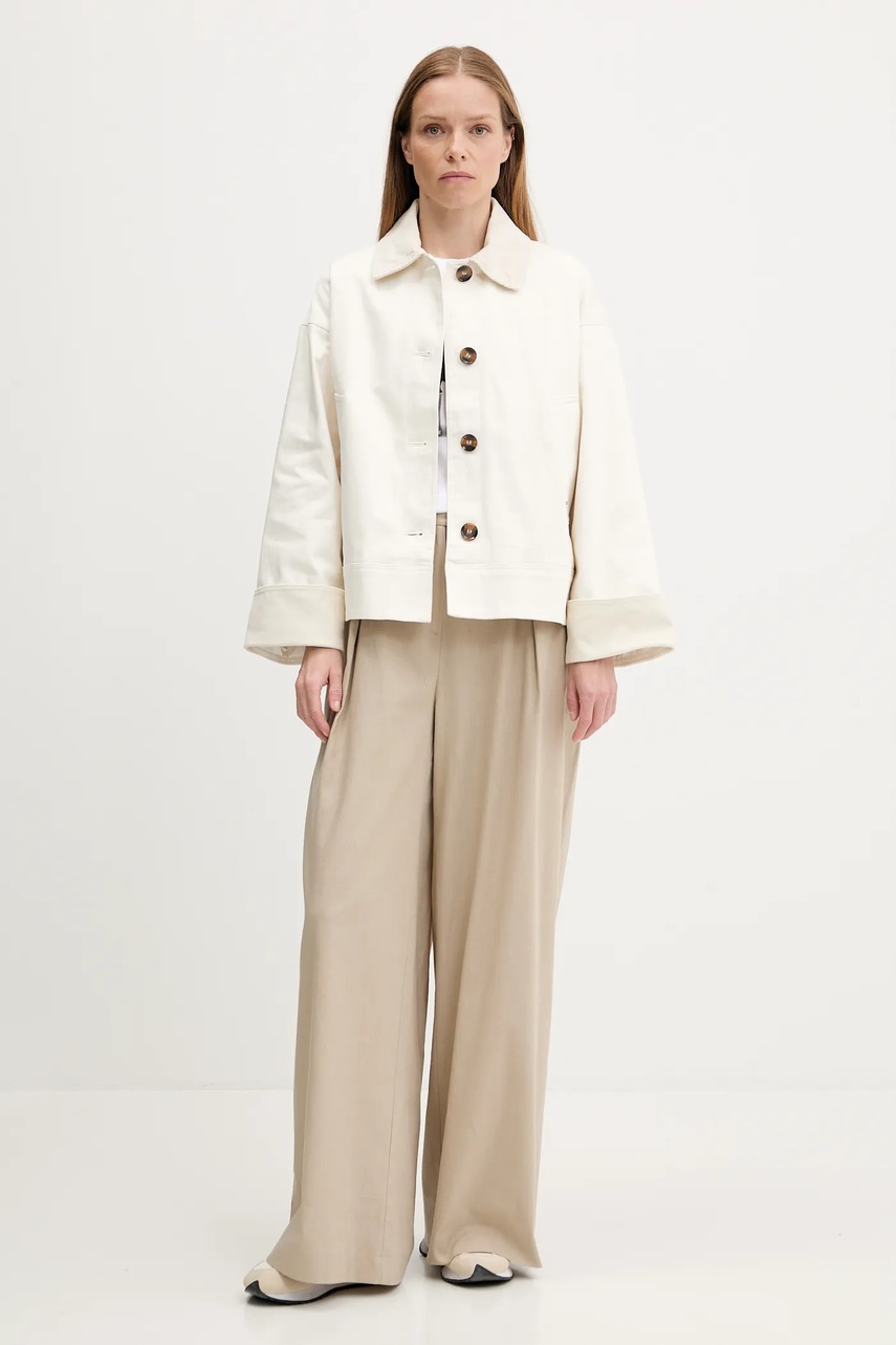 Брюки с примесью льна Barbour LUCY цвет бежевый широкие высокая посадка LTR0384