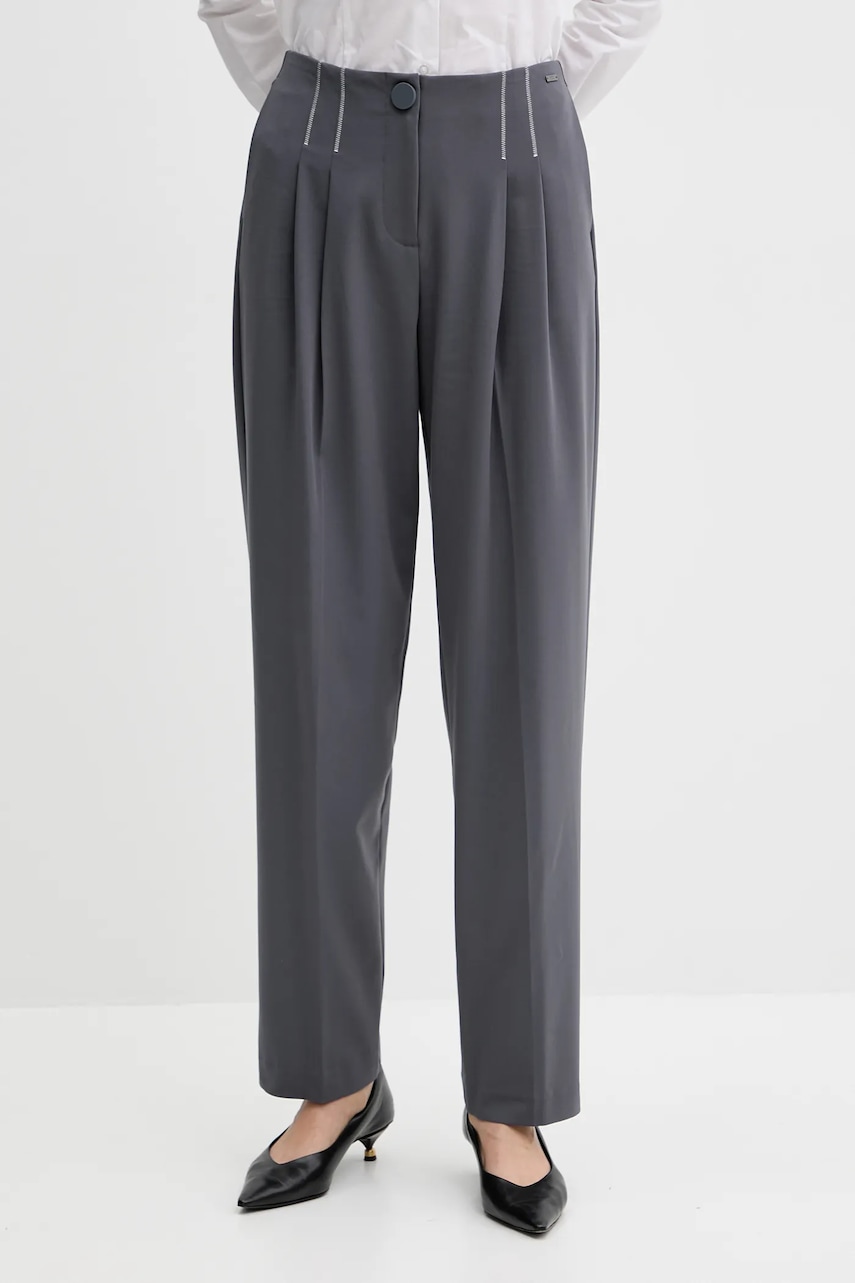 Levně Kalhoty Armani Exchange dámské, šedá barva, high waist, XW000657 AF16145