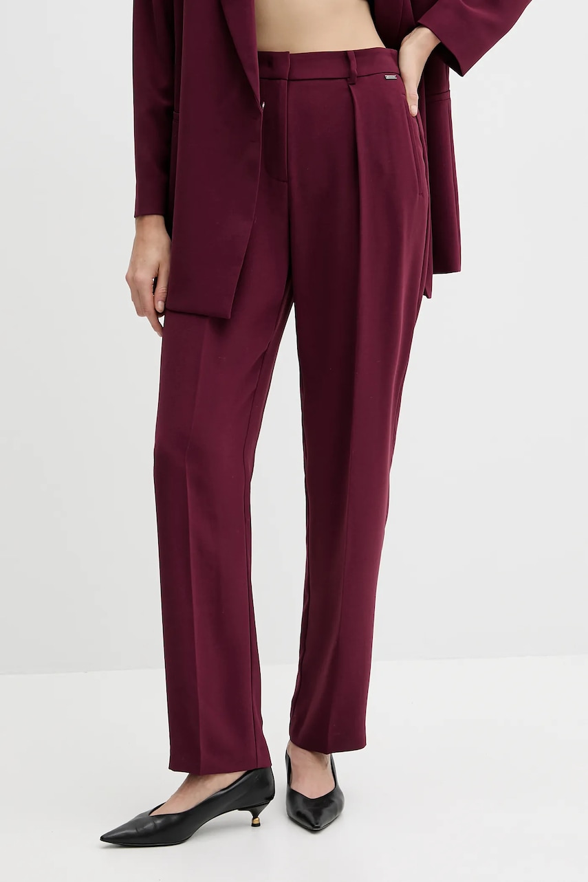 Armani Exchange pantaloni culoarea bordo, drept, high waist, XW000664 AF10872