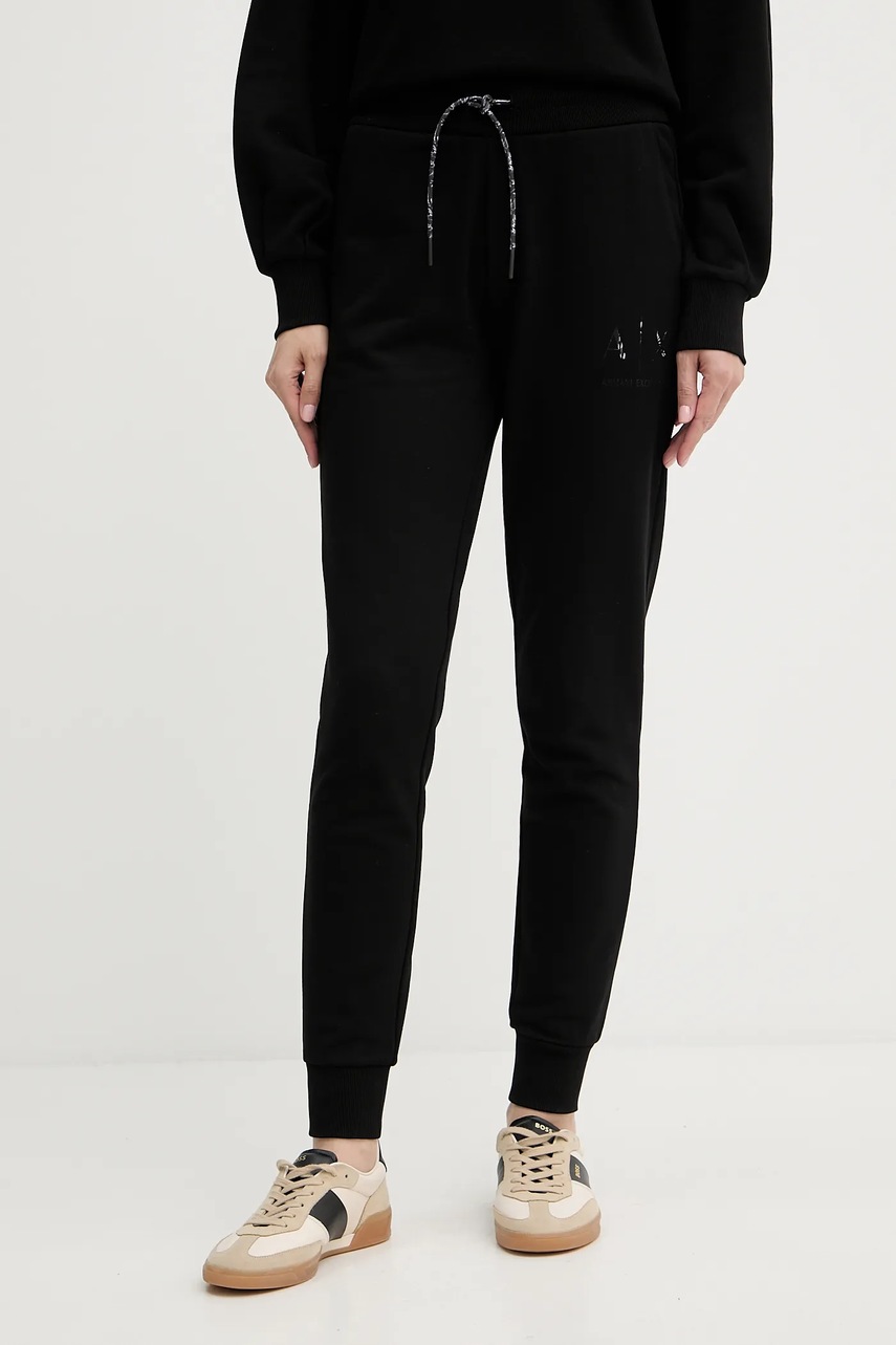 Levně Bavlněné tepláky Armani Exchange dámské, černá barva, XW000986 AF16114