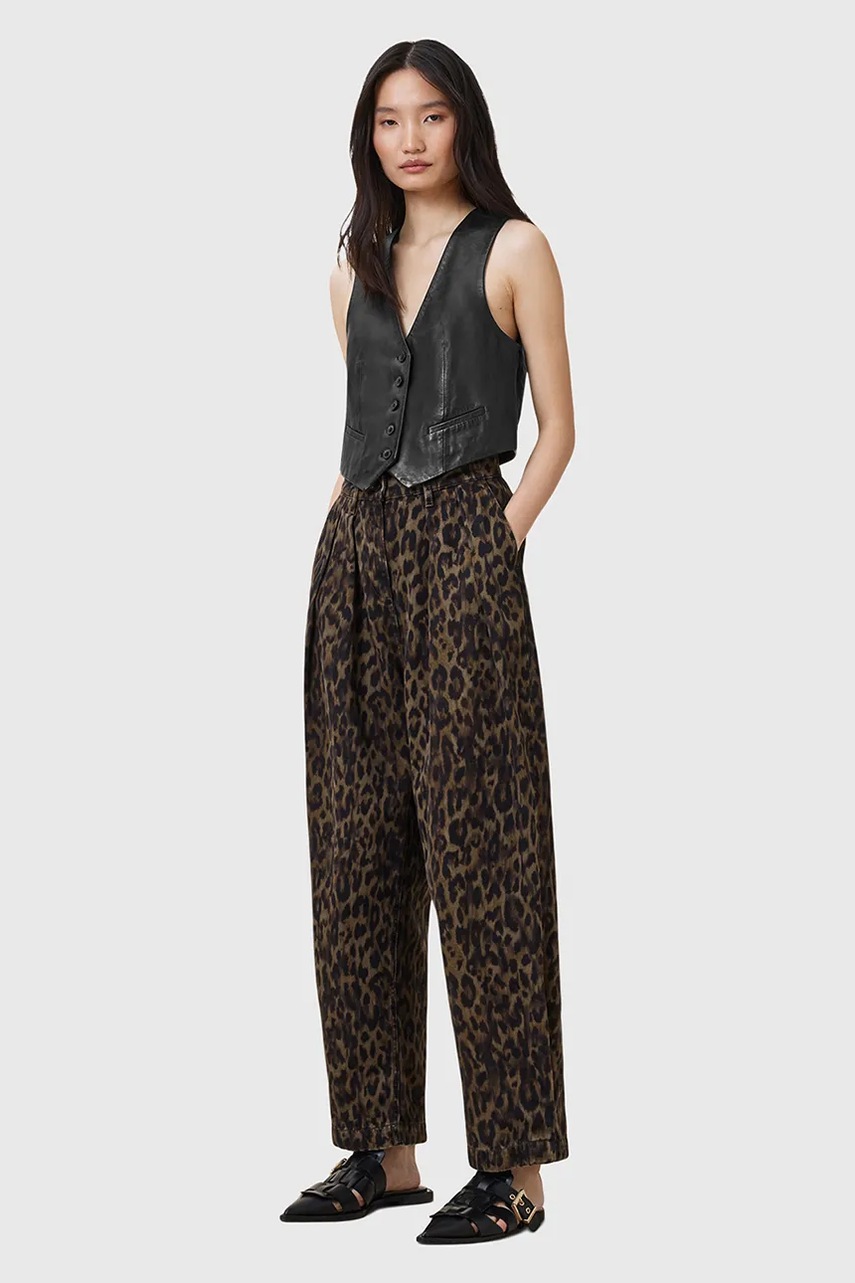 AllSaints pantaloni BECCA culoarea maro, lat, high waist, W084EC