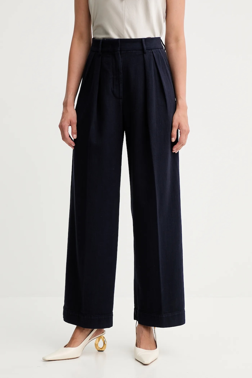 Forte Forte pantaloni de bumbac culoarea bleumarin, drept, high waist, 14036.my.pants