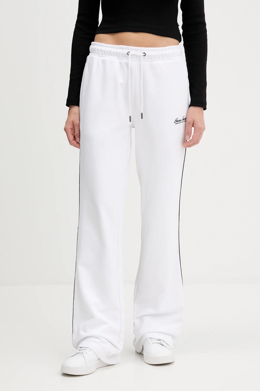 Levně Bavlněné tepláky Guess Jeans dámské, bílá barva, s aplikací, W5YB32 K68I4