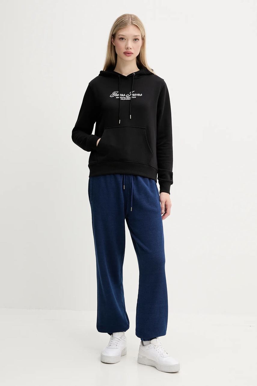 Хлопковые спортивные штаны Guess Jeans цвет синий однотонные W5YB65 KCXQ1