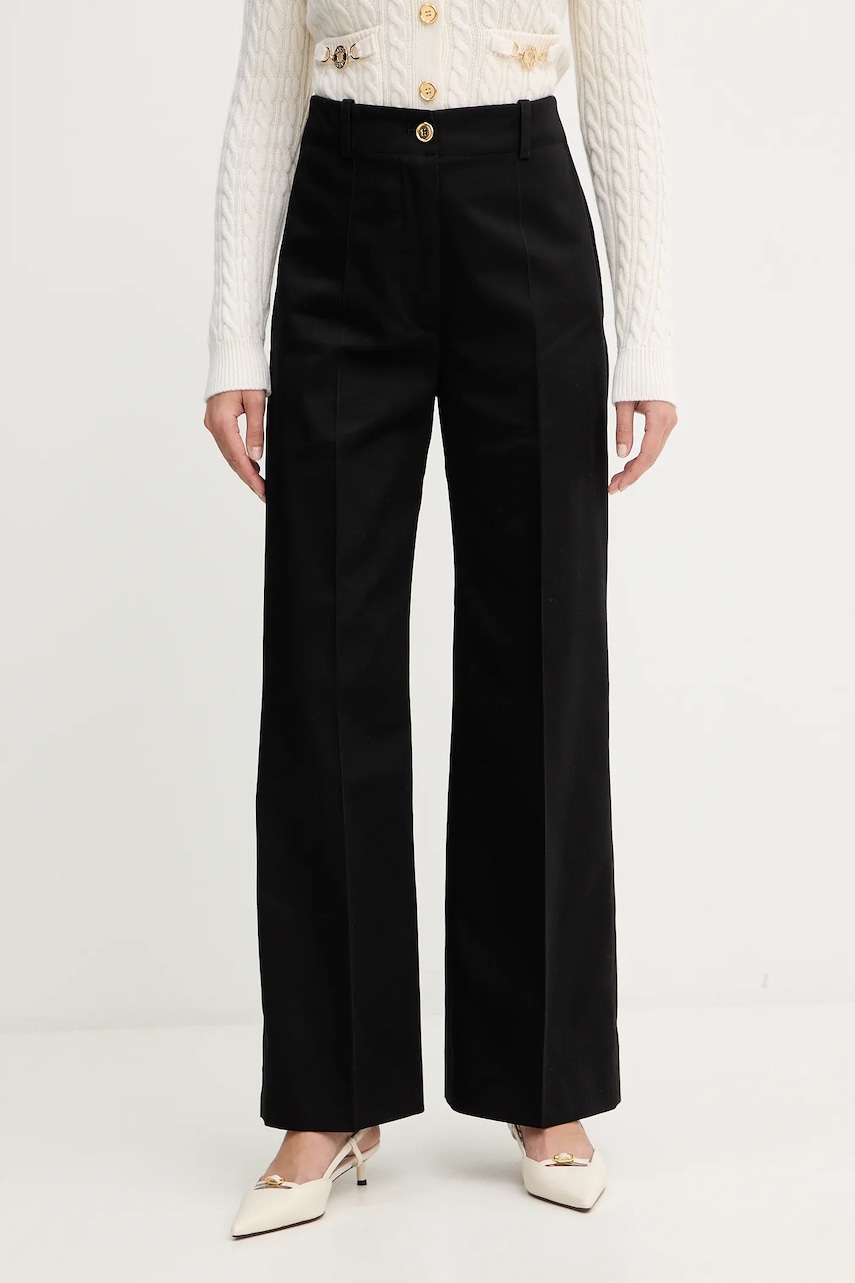 Patou pantaloni de bumbac culoarea negru, drept, high waist, TR0020074