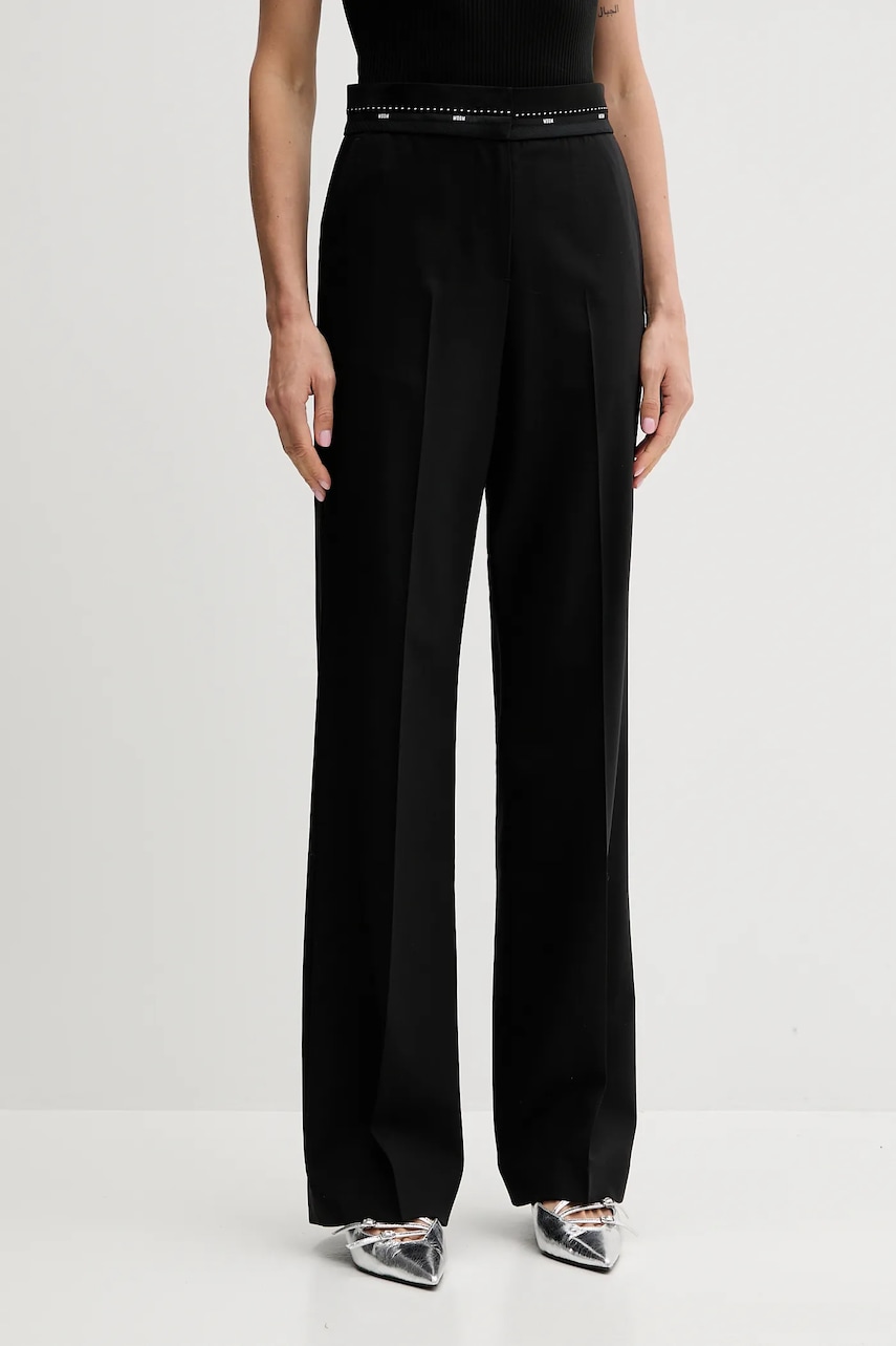 MSGM pantaloni din lână culoarea negru, lat, high waist, 3941MDP05.257605
