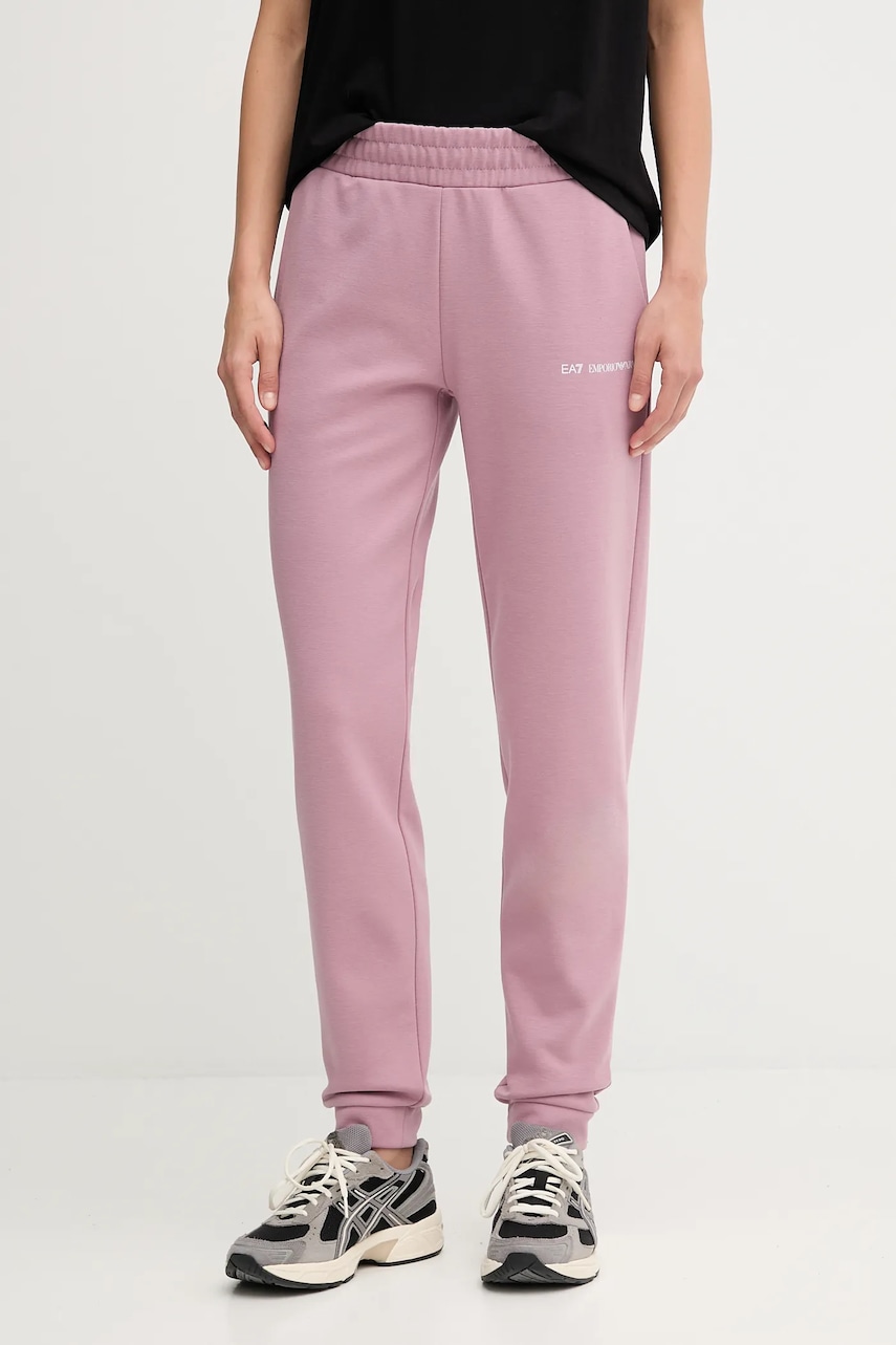 EA7 Emporio Armani pantaloni de trening culoarea roz, uni, AF10443.7W000801