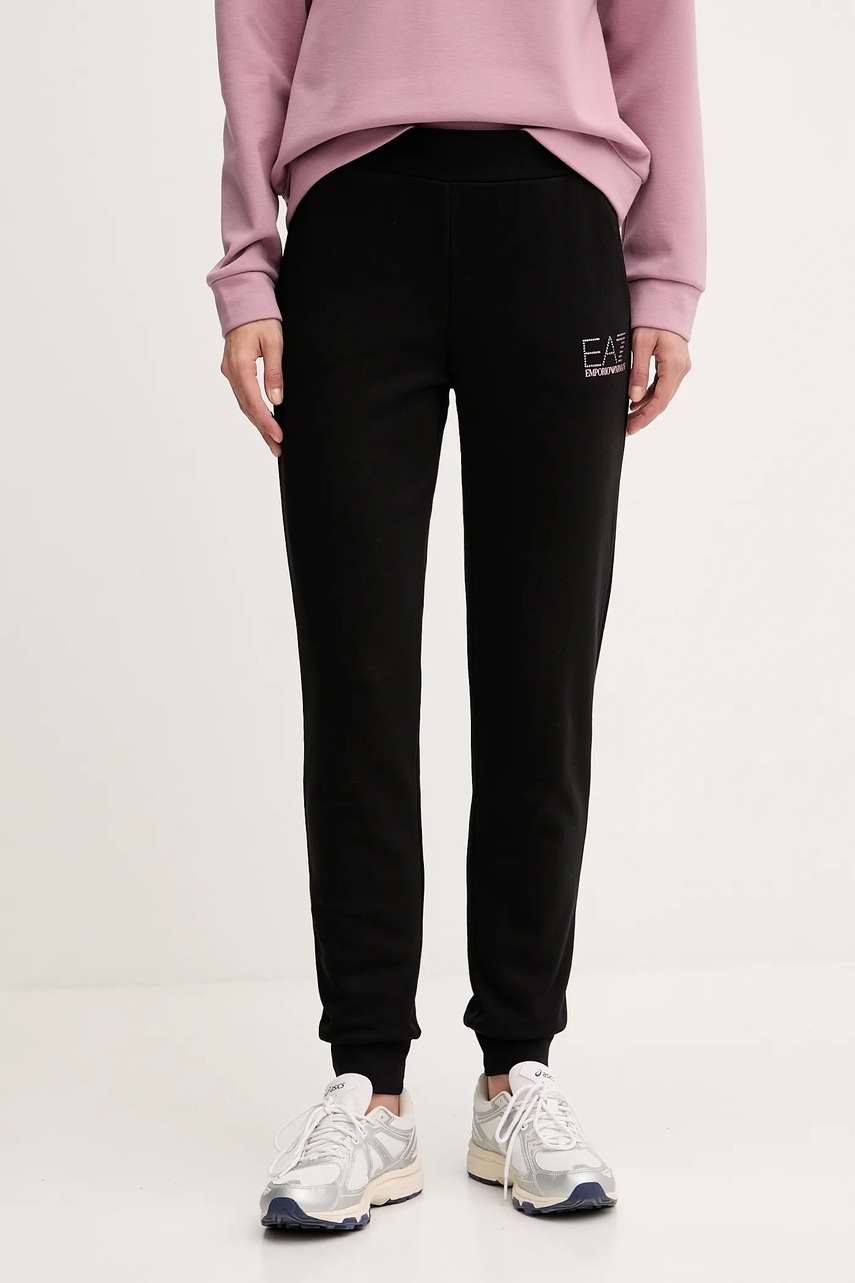 Levně Tepláky EA7 Emporio Armani dámské, černá barva, s potiskem, AF15831.7W000538