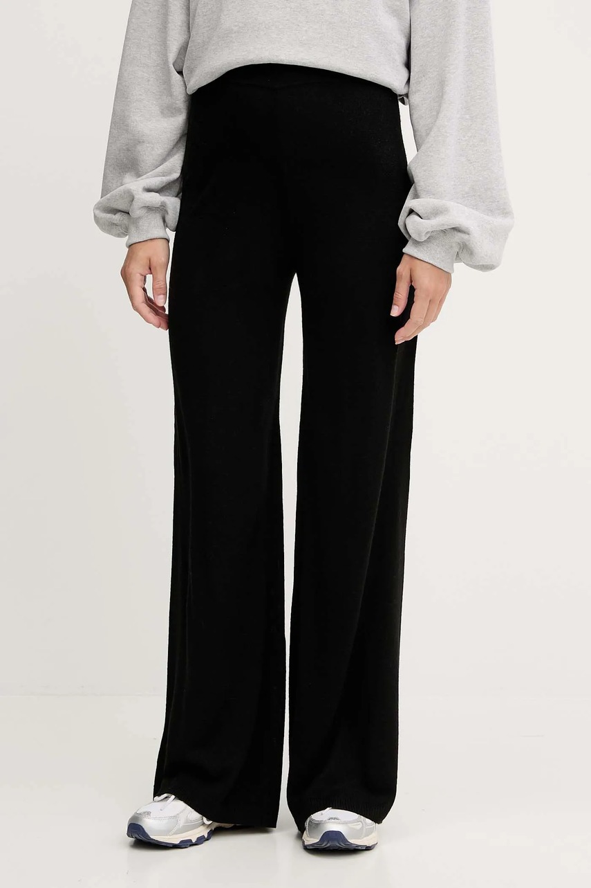 Levně Kalhoty s příměsí vlny EA7 Emporio Armani černá barva, high waist, AF17576.7W000778