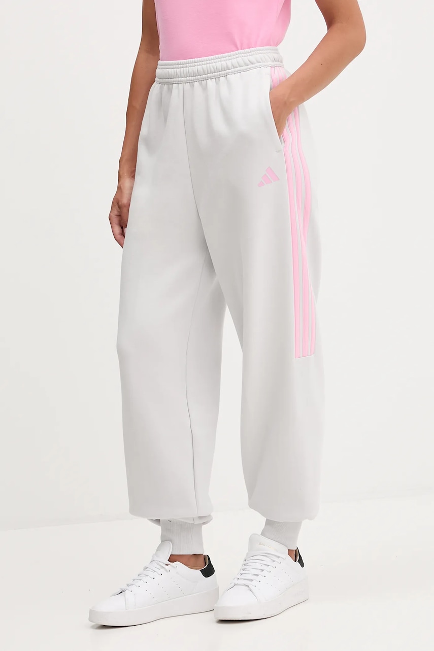 adidas pantaloni de trening Tiro 3 Stripes Fleece Pants culoarea gri, cu imprimeu, JM9070