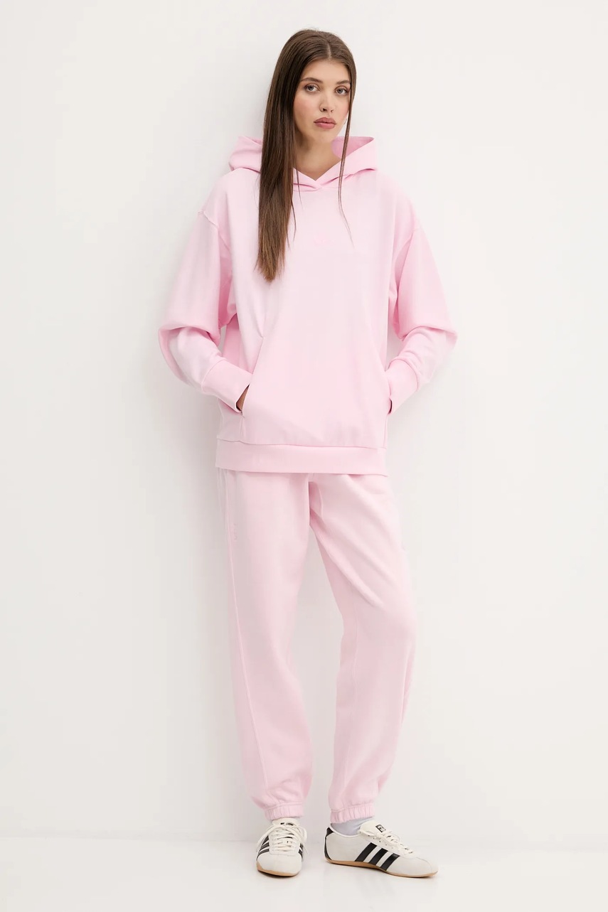 Хлопковая кофта adidas All SZN цвет розовый с капюшоном однотонная JV7343 Хлопковая кофта adidas All SZN цвет розовый с капюшоном однотонная JV7343