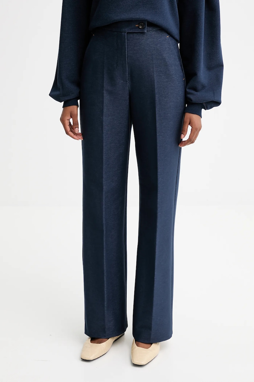 MM pantaloni ULIVO culoarea bleumarin, drept, high waist, 2526786027600