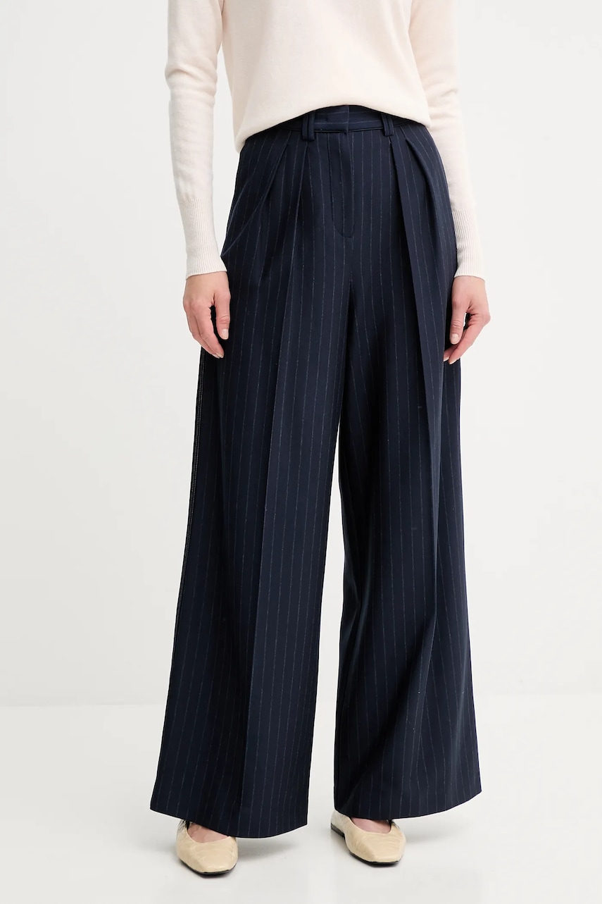 MM pantaloni GELA culoarea bleumarin, lat, high waist, 2526786037600