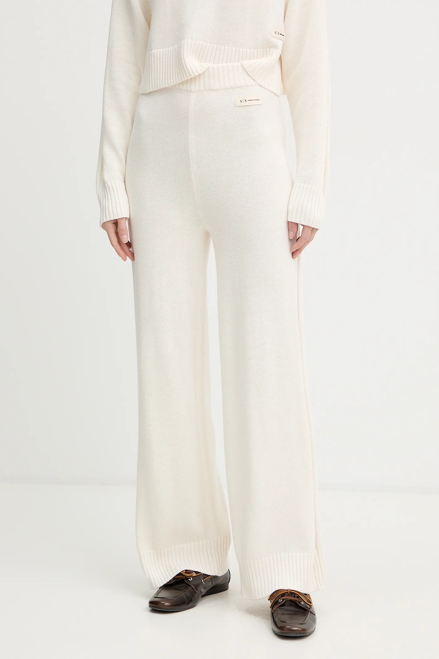 Armani Exchange pantaloni cu lână culoarea bej, drept, high waist, XW000769 AF13774