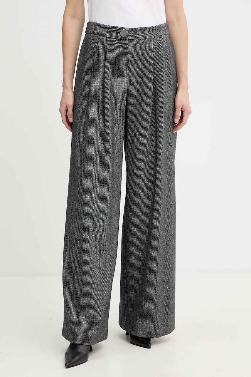 Armani Exchange pantaloni cu lână culoarea gri, drept, high waist, XW001263 AF16146