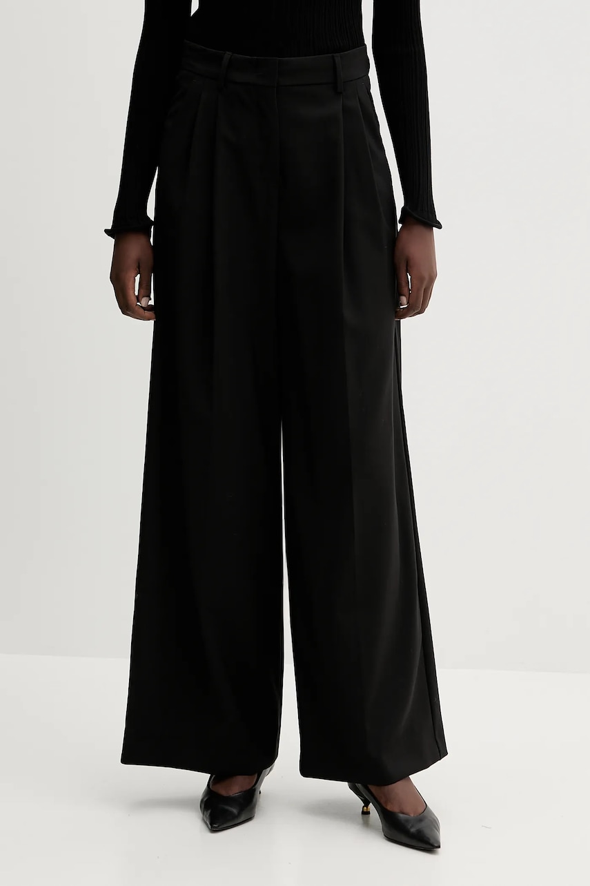 Weekend Max Mara pantaloni de lână ADELFI culoarea negru, lat, high waist, 2525136072600